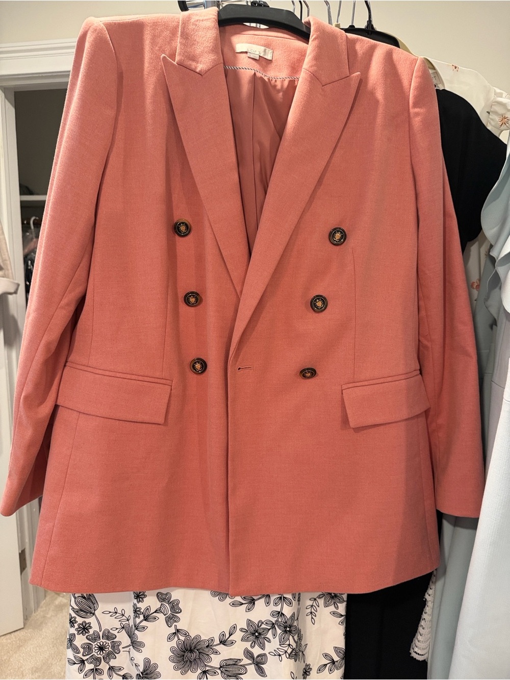 LOFT Coral-Pink Double-Breasted Blazer
